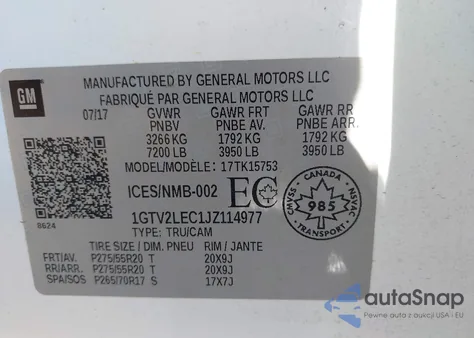 2018 GMC Sierra 1500 from USA, damaged, VIN 1GTV2LEC1JZ114977